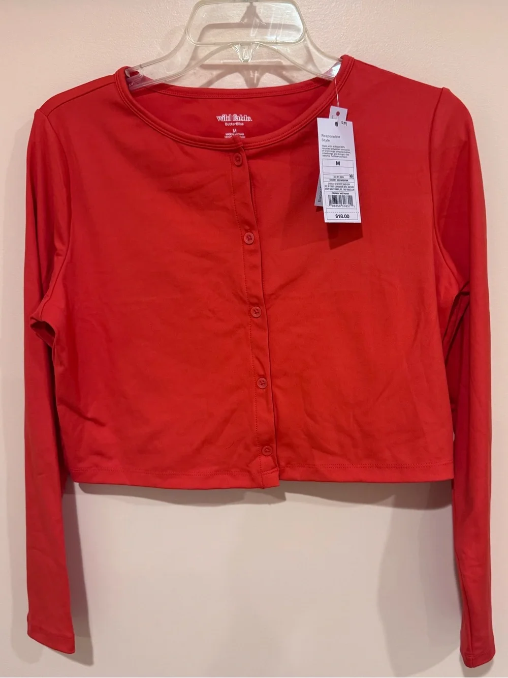 wild fable Bright Red Cropped Button-Up Cardigan